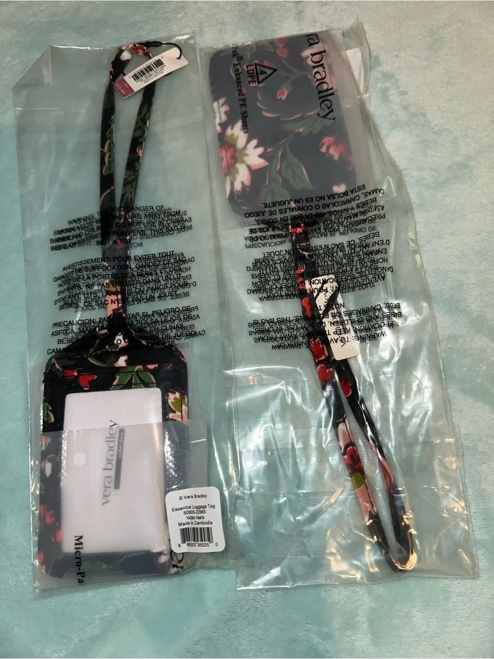 Vera Bradley Hidden Hearts Black Floral Travel Luggage Tag Set